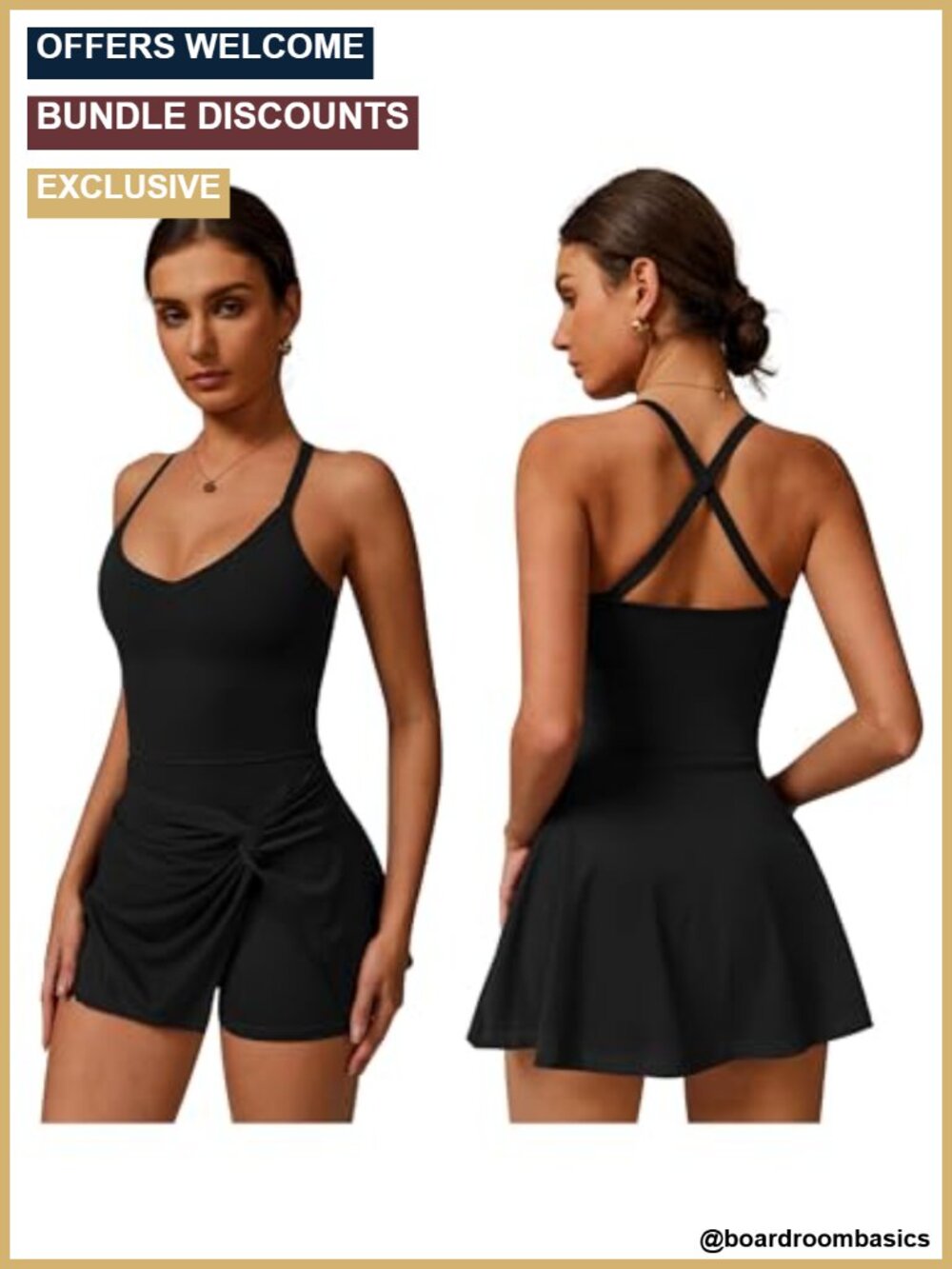 Women's Tennis Dress with Built-in Shorts Twist Front Ruffle V-Neck Sleeveless